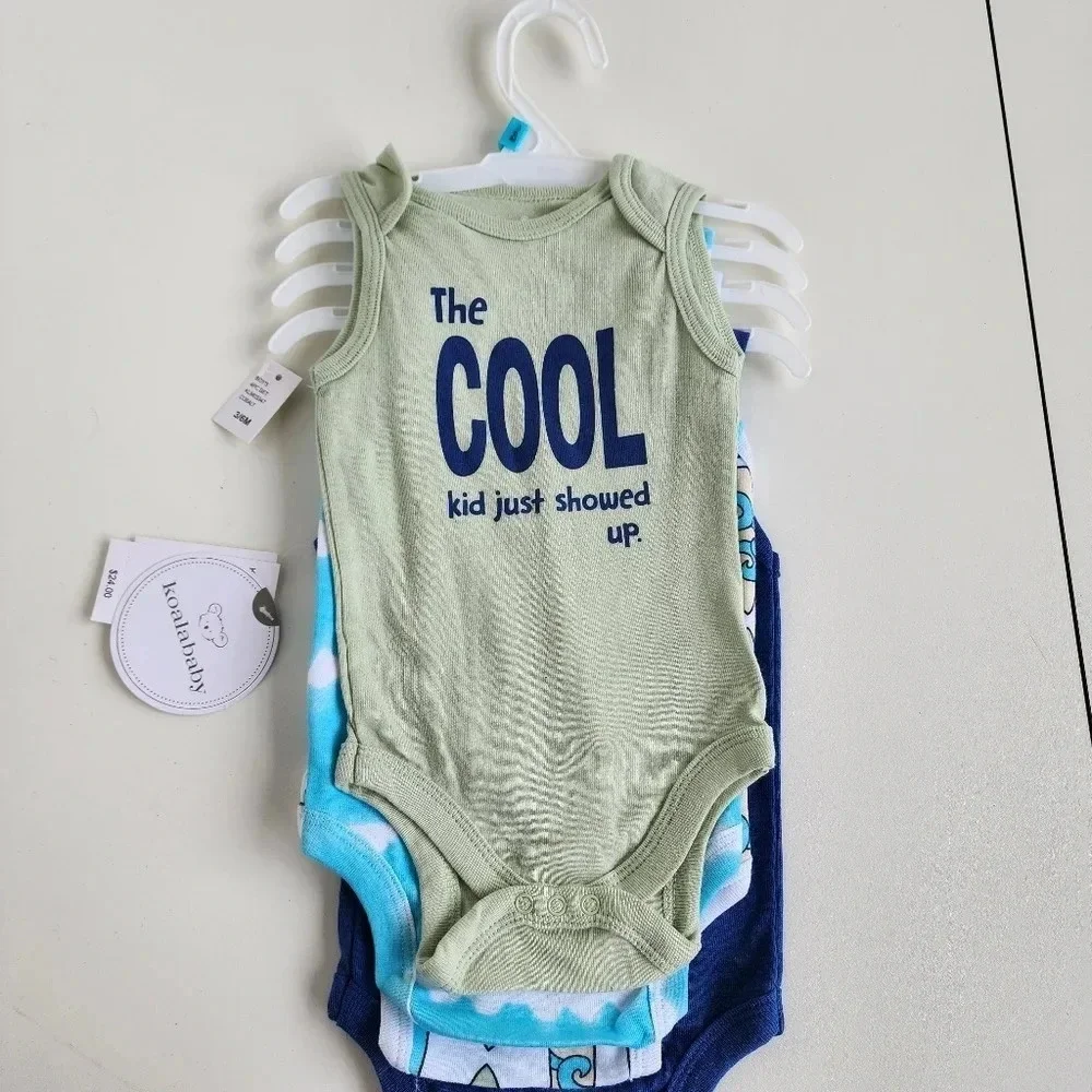 NWT Pack of 4 KOALA BABY Baby Boys NB Sleeveless Bodysuits Living On Beach Time